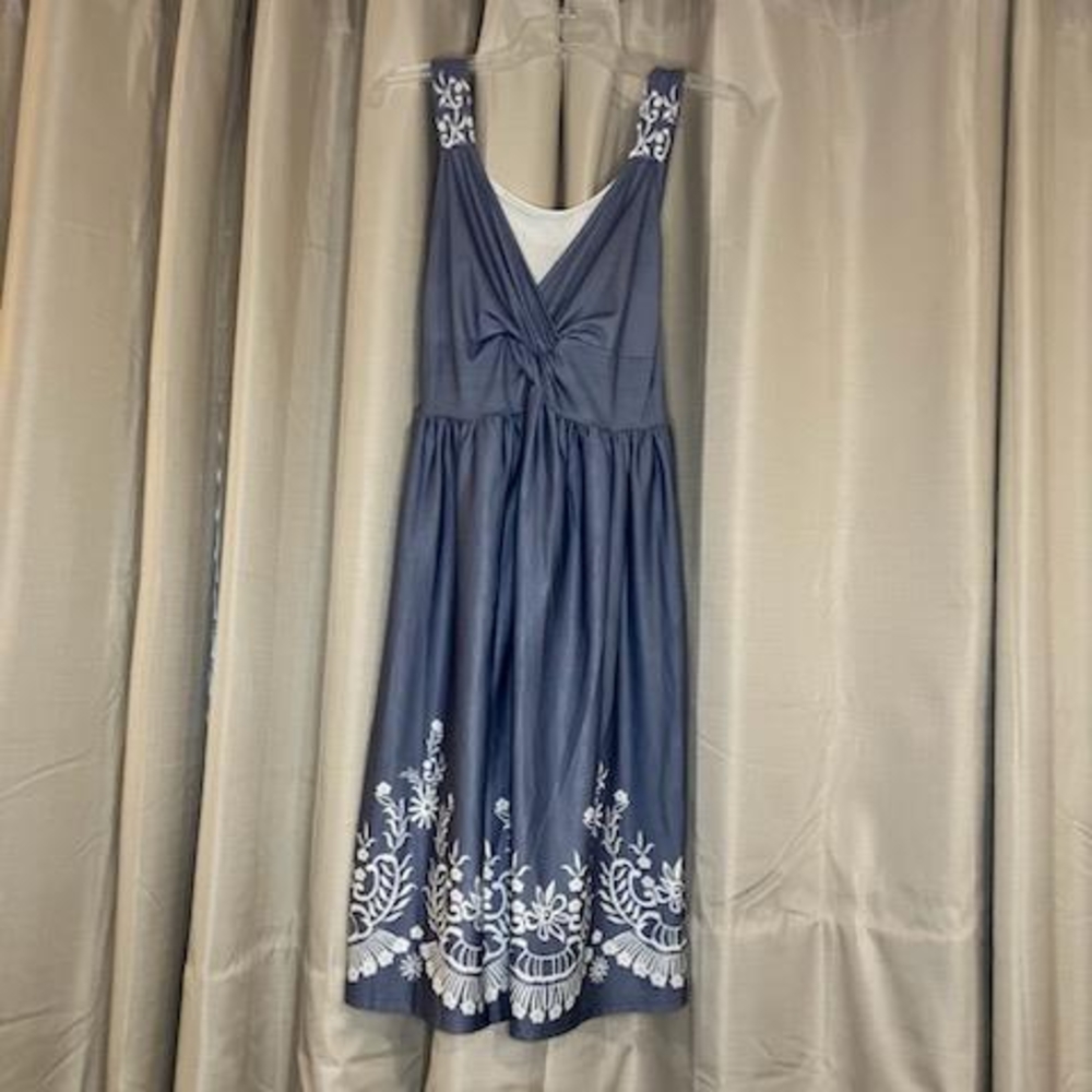 Elegant Blue and White Embroidered Dress